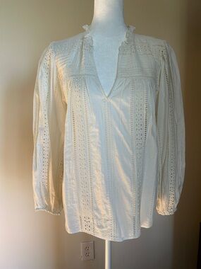 Velvet by Graham & Spencer Jordyn Cream Cotton Eyelet V-Neck Blouse
